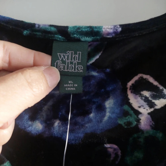 Velvet Floral Drop Hem Longsleeve Mini Dress Black-Blue New! Whimsigoth - Picture 4 of 5